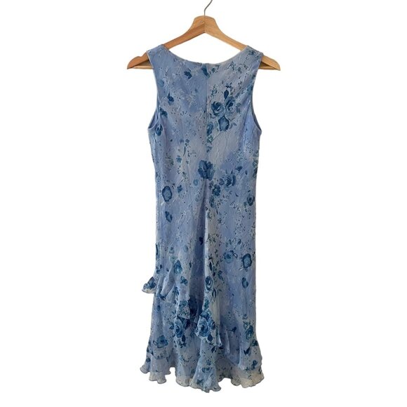 Vintage‎ Y2K Deadstock Fairy Floral Asymmetric Ruffle Midi Dress Blue Small - Picture 2 of 13